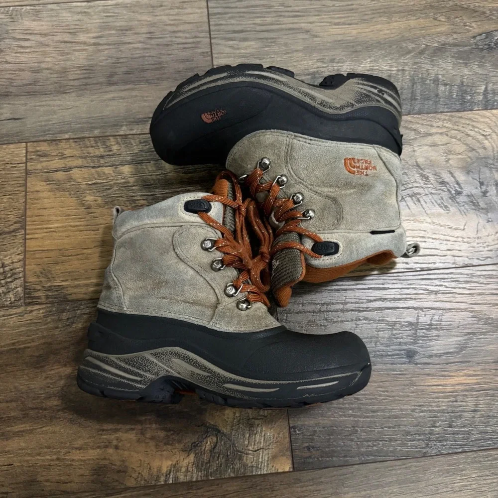 The‎ North Face Boys Insulated Waterproof Winter Snow Boots Gray Orange Size 1